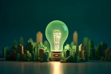 light bulb paper with green eco friendly city in 2060 save energy creative idea concept,ai generativ