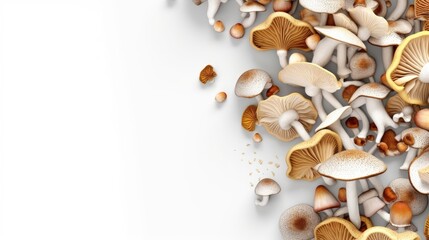 Wall Mural - mushrooms with white background top view Created With Generative AI Technology
