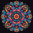 © Generative AI - Generative AI Flower hand drawn mandala on colorful dark background. Vintage decorative element, vector illustration