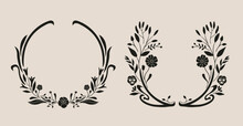 Art Nouveau Style Flower Frame. Flower And Leaf Border, Branch, Wreath, Garland Decoration. Isolated Botanical Vector Illustration. Vintage Antique Classic Floral Graphic Element.
