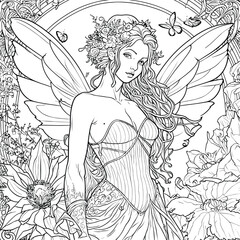 fairy adults coloring page line art