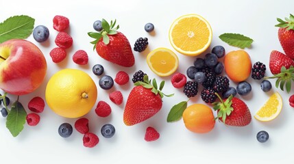 Wall Mural - summer fruits with white background top view Created With Generative AI Technology
