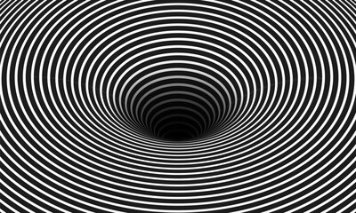 abstract optical illusion. hypnotic spiral tunnel with black and white lines. vector illustration.