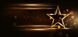 3D golden star with golden on black background with lighting effect and sparkle. Luxury template celebration award design.