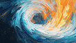 © Uncanny Valley - A swirl and explosion of colors on canvas, an artistic representation of a large, powerful wave on canvas. Blue and yellow paint. Generative AI.