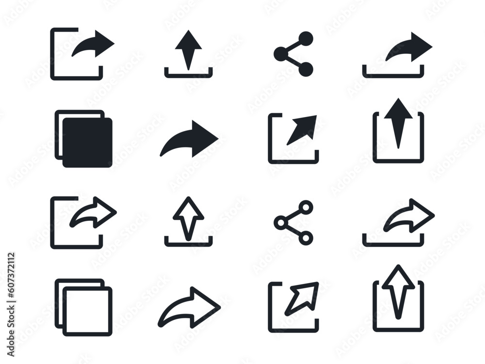 Share icon set with different arrow directions and styles. Share, send ...