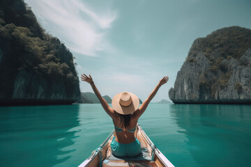 Wall Mural - Serenity by the Sea: Woman Enjoying the View. Generative AI