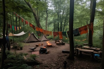 Sticker - outdoorsy campsite, with cozy tents, hammocks, and lanterns, created with generative ai