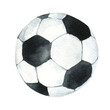 Watercolor illustration of sports soccer ball. Hand drawingfoot ball isolated on transparent.