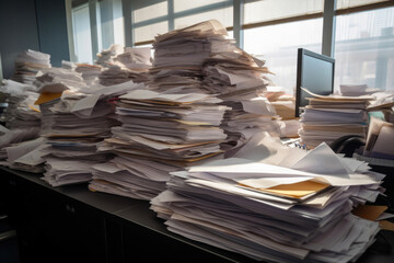 Desk Drowning in Papers: Office Chaos. Generative AI