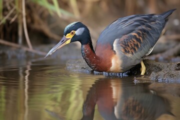 Canvas Print - tricolored heron stalking its prey in marsh, created with generative ai