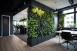 vertical garden with climbing plants in modern office space, created with generative ai