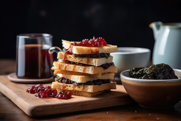 Wall Mural - stack of toast with homemade preserves and fresh coffee, created with generative ai