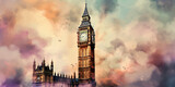 Fototapeta Big Ben - Big ben london watercolor paint background