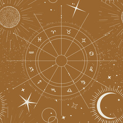 horoscope sign star map seamless pattern, celestial lunar calendar, astrology constellation , moon p
