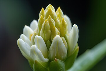 Poster - close-up of flower bud, with its petals beginning to unfold, created with generative ai