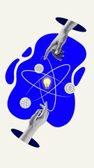 human hands in working sphere. light bulb symbzing innovative, creative, successful ideas for compan