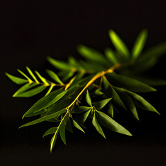 Wall Mural - Curry leaves on black vignette background. Food and ingredients photography from Generative AI
