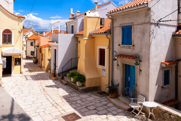 Canvas Print - Old town of Baska on the island of Krk. Beautiful romantic summer scenery on the Adriatic Sea. Croatia. Europe.