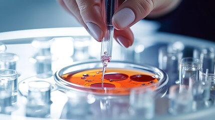 Poster - Pipetting sample into multi well plate for analysis in a laboratory. Generative AI
