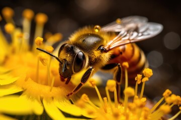 Canvas Print - close-up of bee pollen, with visible yellow grains, created with generative ai