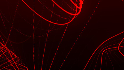 Poster - Dynamic wave of glowing particles. Data flow information. Concept of digital communication. Technology or Science Banner. Big data visualization. 3D rendering.