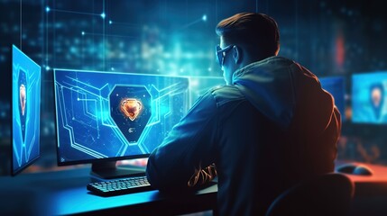 Aufkleber - Cyber security network.Generative AI