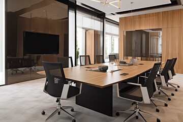 Wall Mural - modern corporate meeting room, with sleek furniture and high-tech equipment, created with generative ai