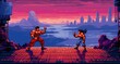 © AlexRillos - A retro computer game fighter level. Pixel art arcade video. Generative AI
