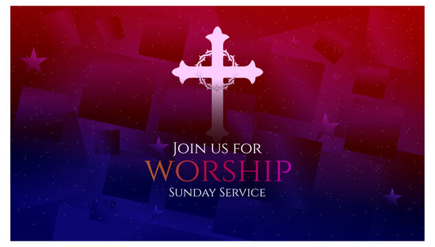 Join us for Sunday Worship Service, Jesus Christ, Abstract Event Backdrop, Banner Poster Design Vector Layered