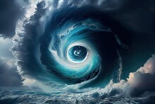 Massive Tropical Cyclone, With Its Eye Surrounded By Clouds And Rain, Churning Through The Ocean, Created With Generative Ai