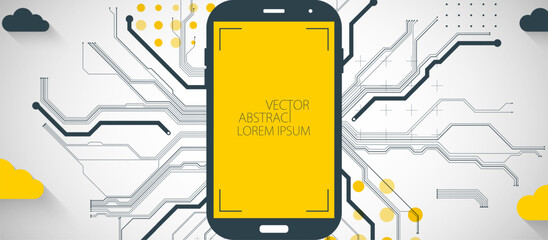 Mobile phone background. Вig data flow processing concept, cloud database. Abstract technology CPU theme illustration.