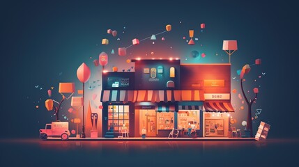 Poster - Searching location on map and pin above blue tone cityscape and network connection.Generative AI