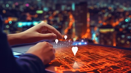 Poster - GPS map, pin address location on mobile apps. Generative AI