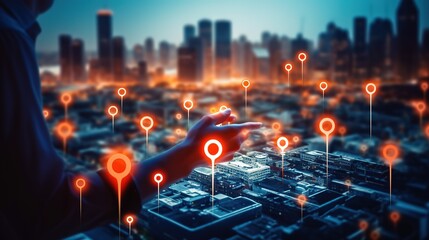 Poster - GPS map, pin address location on mobile apps. Generative AI