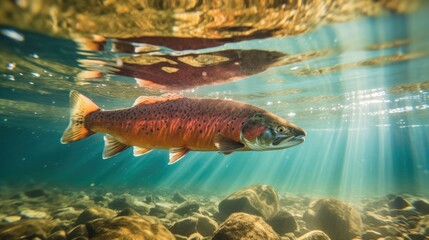 salmon fish swimming in the river