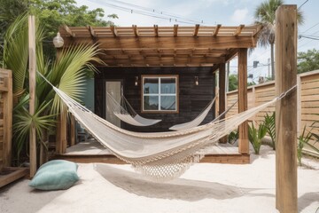 Wall Mural - eco-friendly beach retreat with private cabana and hammock, created with generative ai