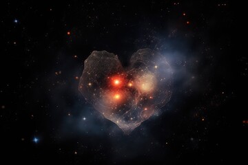Wall Mural - heart, surrounded by nebula of stars and planets, with view into the vastness of space, created with