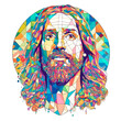 © Yuliia - modern portrait of jesus christ on transparent background, portrait of jesus in modern geometric polygonal style as stained glass fresco, generative ai