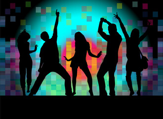 Poster - Dancing people silhouettes. Abstract background.	