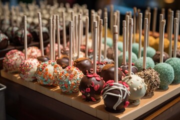 Wall Mural - cake pop display featuring different designs and flavors, each one a unique treat, created with generative ai