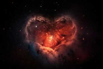 Wall Mural - heart-shaped nebula with stars shining in the background, created with generative ai