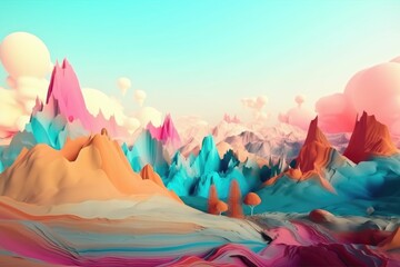 Wall Mural - abstract and surreal landscape with mix of pastel and vibrant colors, created with generative ai