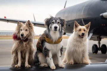 Canvas Print - modern aircraft with furry and feathered crew members of different species, created with generative ai