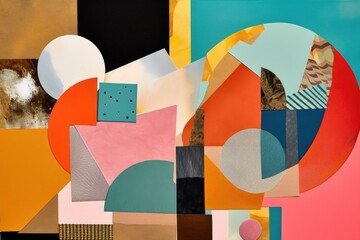 Poster - cubist-inspired collage of unique materials and colors, created with generative ai