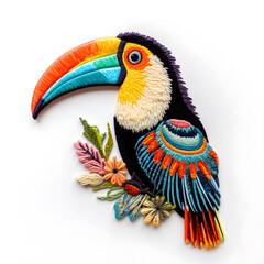 Sticker - Toucan bird isolated on white background with embroidery pattern