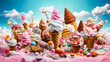 Multitude de cône , de crèmes glacées, de boules de glace, et bonbons - Générative IA