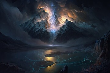 Wall Mural - night landscape view from sky beautiful night sky stars dark majestic. generative ai aig15.