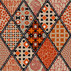 Poster - Vector brown ethnic tribal pattern. Seamless art image.