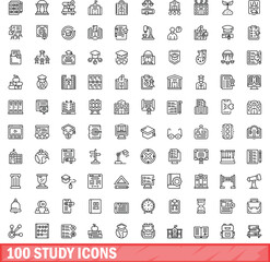 Poster - 100 study icons set. Outline illustration of 100 study icons vector set isolated on white background